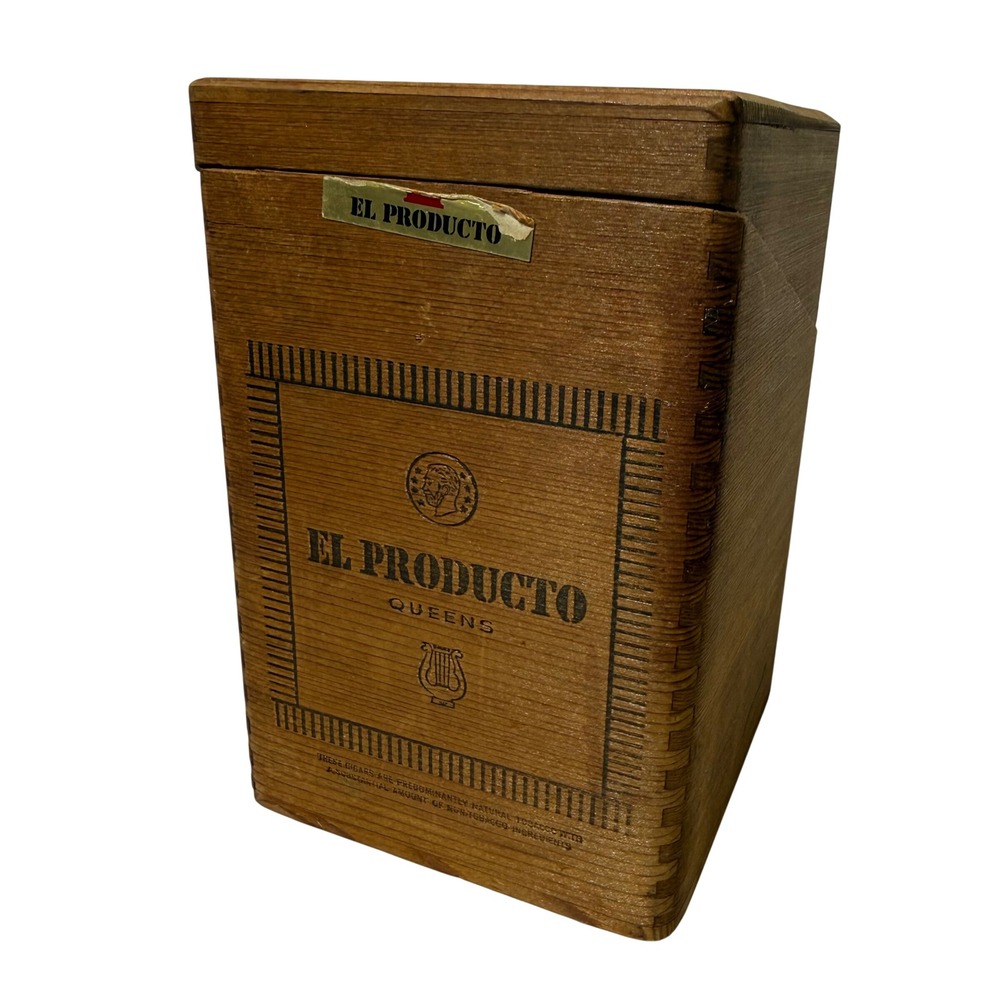 Vintage El Producto Queens Wooden Cigar Box Humidor Dovetail Hinged Lid 7.5in